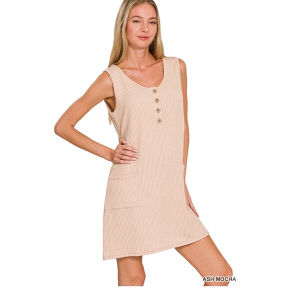 Zenana Dresses & Skirts - Zenana - Corded Rib Sleeveless Tank Mini Dress with Pockets - Large